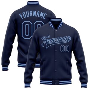 Custom Navy Light Blue Bomber Full Snap&hellip;