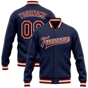 Custom Navy Maroon Cream Bomber Full Snap&hellip;
