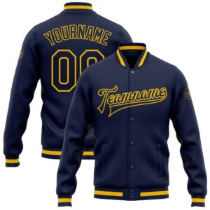 Custom Navy Navy Gold Bomber Full Snap&hellip;