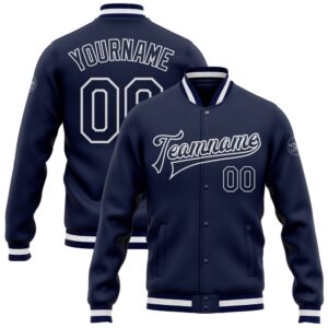 Custom Navy Navy White Bomber Full Snap&hellip;