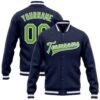 Custom Navy Neon Green White Bomber Full Snap Varsity Baseball Jacket, Custom Team Jacket