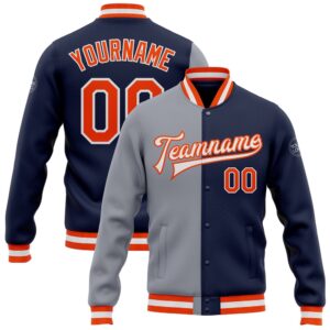 Custom Navy Orange Gray Bomber Full Snap&hellip;