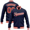 Custom Navy Orange Gray Bomber Full Snap Varsity Letterman Split Fashion Jacket, Custom Team Jacket