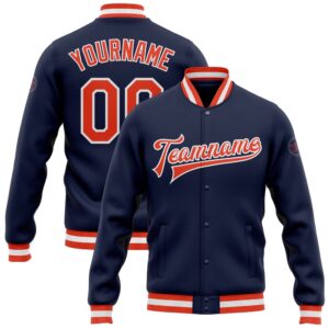 Custom Navy Orange White Bomber Full Snap&hellip;