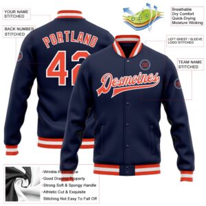 Custom Navy Orange White Bomber Full Snap Baseball Jacket Custom Team Jacket 2 sfdvor.jpg