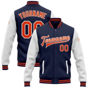 Custom Navy Orange White Bomber Full Snap&hellip;