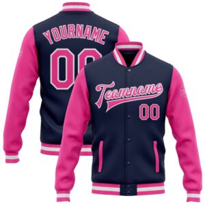 Custom Navy Pink White Bomber Full Snap&hellip;