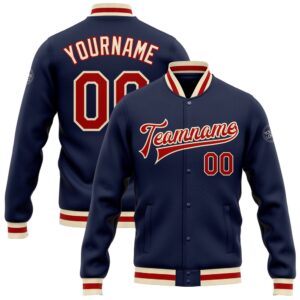Custom Navy Red Cream Bomber Full Snap&hellip;