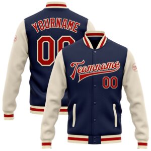 Custom Navy Red Cream Bomber Full Snap&hellip;