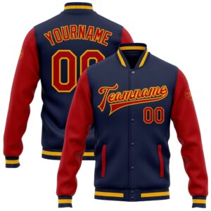 Custom Navy Red Gold Bomber Full Snap&hellip;