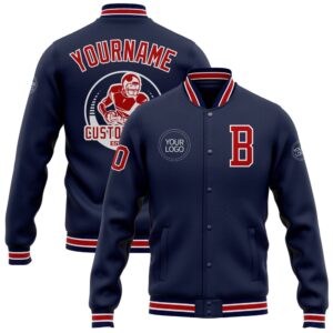 Custom Navy Red White Bomber Full Snap&hellip;