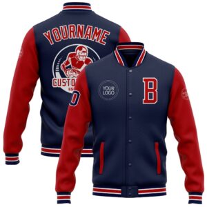 Custom Navy Red White Bomber Full Snap&hellip;