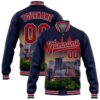 Custom Navy Red White Christmas 3D Bomber Full Snap Baseball Jacket, Custom Team Jacket