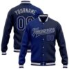 Custom Navy Royal Red Bomber Full Snap Baseball Jacket, Custom Team Jacket