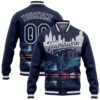 Custom Navy White Gold Bomber Full Snap Baseball Jacket, Custom Team Jacket