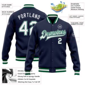 Custom Navy White Kelly Green Gray Bomber Full Snap Baseball Jacket Custom Team Jacket 2 ymymex.jpg