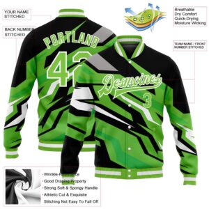 Custom Neon Green Neon Green Black Gray 3D Pattern Design Bomber Full Snap Baseball Jacket Custom Team Jacket 2 taad45.jpg