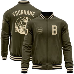 Custom Olive Cream Black Bomber Varsity Letterman&hellip;