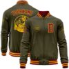 Custom Olive Cream Old Gold Black Bomber Varsity Letterman Salute To Service Zipper Jacket, Custom Team Jacket