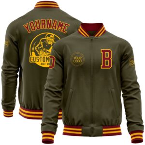 Custom Olive Crimson Gold Bomber Varsity Letterman&hellip;