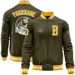 Custom Olive Gold White Bomber Varsity Letterman&hellip;