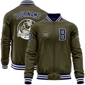 Custom Olive Navy White Bomber Varsity Letterman&hellip;