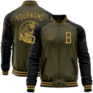 Custom Olive Old Gold Black Bomber Varsity&hellip;