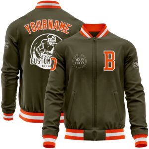 Custom Olive Orange White Bomber Varsity Letterman&hellip;