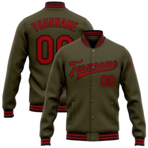 Custom Olive Red Black Bomber Full Snap&hellip;