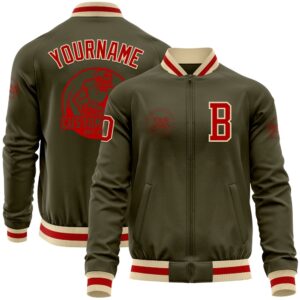 Custom Olive Red Cream Bomber Varsity Letterman&hellip;