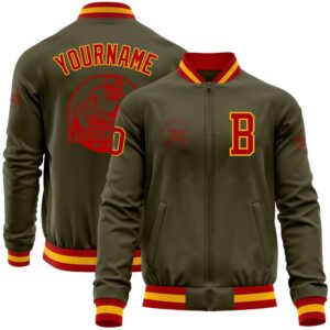 Custom Olive Red Gold Bomber Varsity Letterman&hellip;