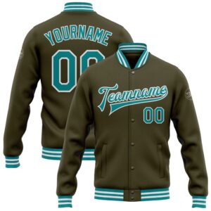 Custom Olive Teal White Bomber Full Snap&hellip;