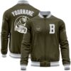 Custom Olive White Orange Bomber Varsity Letterman Two Tone Salute To Service Zipper Jacket, Custom Team Jacket