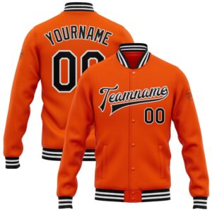 Custom Orange Black-White Bomber Full-Snap Baseball Jacket_4037,&hellip;