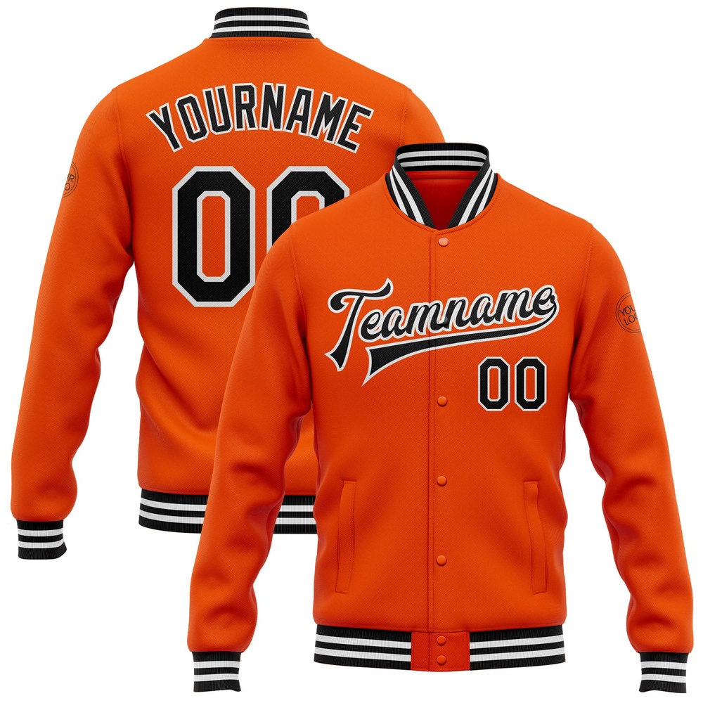 Custom Orange Black-White Bomber Full-Snap Baseball Jacket_4037, Custom Team Jacket