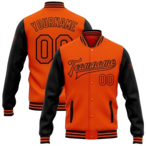 Custom Orange Black Bomber Full Snap Varsity&hellip;