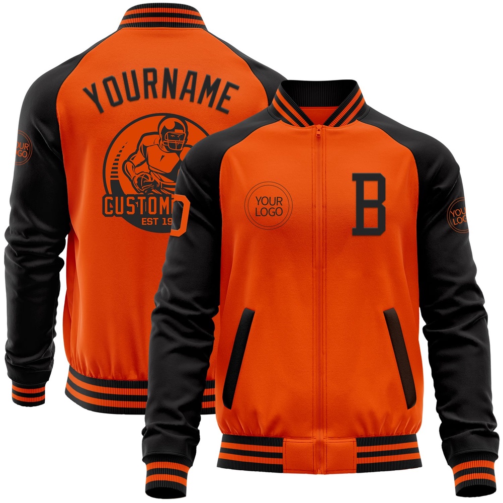 Custom Orange Black Bomber Varsity Baseball Jacket, Custom Team Jacket