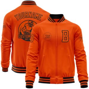 Custom Orange Black Bomber Varsity Letterman Zipper&hellip;