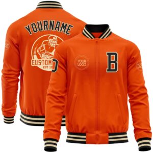 Custom Orange Black Cream Bomber Varsity Baseball&hellip;