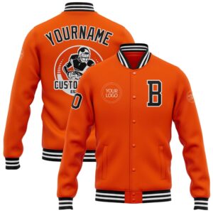 Custom Orange Black White Bomber Full Snap&hellip;