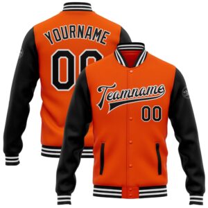 Custom Orange Black White Bomber Full Snap&hellip;