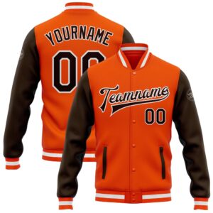 Custom Orange Brown White Bomber Full Snap&hellip;