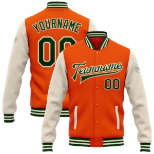 Custom Orange Green Cream Bomber Full Snap&hellip;