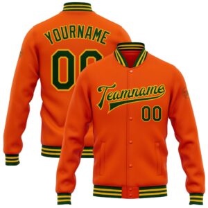 Custom Orange Green Gold Bomber Full Snap&hellip;