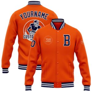 Custom Orange Navy-White Bomber Full-Snap Baseball Jacket_4630,&hellip;