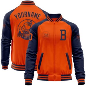 Custom Orange Navy Bomber Varsity Baseball Jacket,&hellip;