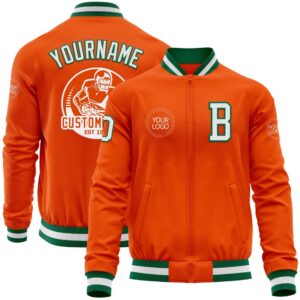 Custom Orange White Kelly Green Bomber Varsity&hellip;