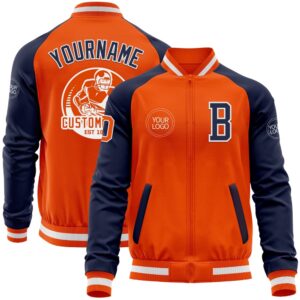 Custom Orange White Navy Bomber Varsity Baseball&hellip;