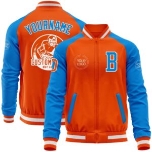 Custom Orange White Powder Blue Bomber Varsity&hellip;