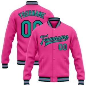 Custom Pink Aqua Black Bomber Full Snap&hellip;